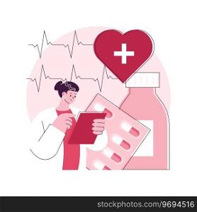 Heart disease treatment abstract concept vector illustration. Chest pain, heartbeat problem, patient cure, professional therapy and hospital care, medication and pills abstract metaphor.. Heart disease treatment abstract concept vector illustration.