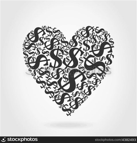 Heart dollar. Heart made of dollar. A vector illustration