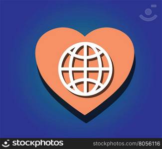 heart, earth globe symbol like love the world concept vector illustration