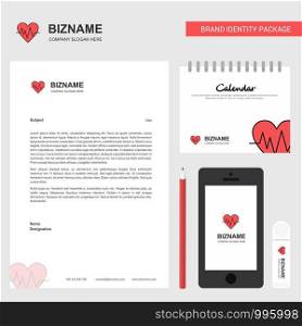 Heart ecg Business Letterhead, Calendar 2019 and Mobile app design vector template