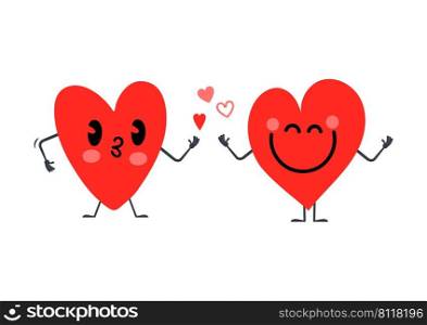 Heart emozione, red hearts couple fall in love. Vector love couple, valentine heart design greeting illustration. Heart emozione, red hearts couple fall in love
