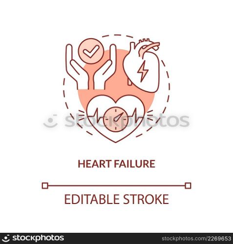 Heart failure orange concept icon. Cardiovascular disease. Illness palliative care abstract idea thin line illustration. Isolated outline drawing. Editable stroke. Arial, Myriad Pro-Bold fonts used. Heart failure orange concept icon