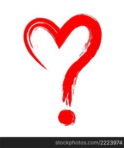Heart forming a question mark. Hand draw brush style. Vector iluustration.