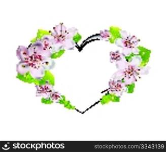 heart frame design with cherry blossom
