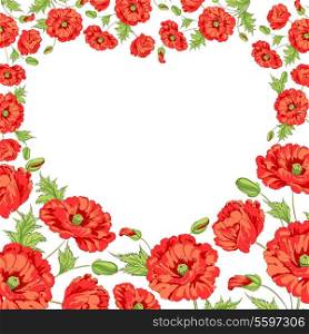 Heart frame of poppies. Vector illustration.