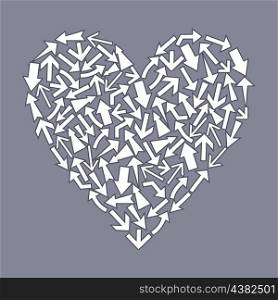 Heart from arrows2. Heart from arrows on a grey background. A vector illustration