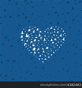 Heart from birds in the sky. A vector illustration