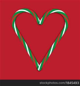 Heart from green, red and white christmas candy cane on red background. Love time. Vector illustration. Stock image. EPS 10.. Heart from green, red and white christmas candy cane on red background. Love time. Vector illustration. Stock image.