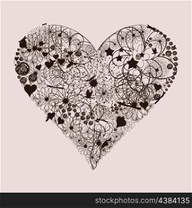 Heart from plants and a flower. A vector illustration