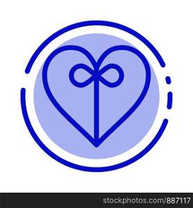 Heart, Gift, Ribbon Blue Dotted Line Line Icon