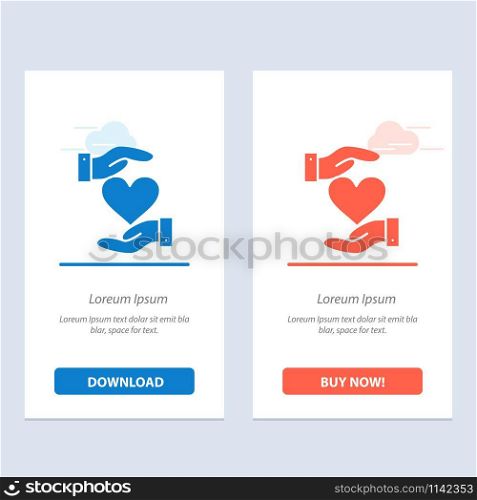 Heart, Give, Hand, Favorite, Love Blue and Red Download and Buy Now web Widget Card Template