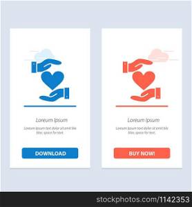 Heart, Give, Hand, Favorite, Love Blue and Red Download and Buy Now web Widget Card Template