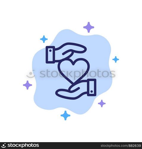 Heart, Give, Hand, Favorite, Love Blue Icon on Abstract Cloud Background