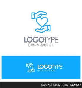 Heart, Give, Hand, Favorite, Love Blue Logo Line Style
