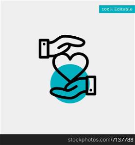 Heart, Give, Hand, Favorite, Love turquoise highlight circle point Vector icon
