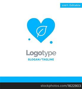 Heart, Green, World, Save Blue Solid Logo Template. Place for Tagline