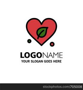 Heart, Green, World, Save Business Logo Template. Flat Color