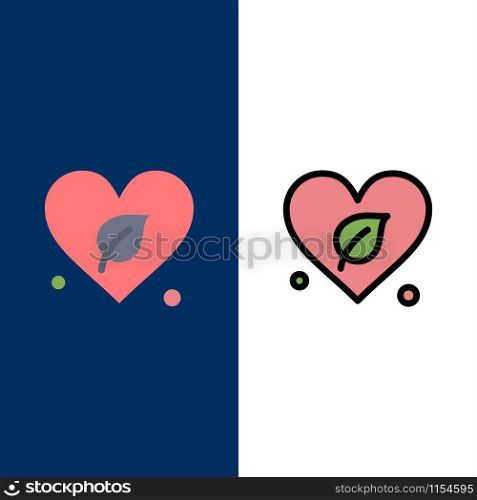 Heart, Green, World, Save Icons. Flat and Line Filled Icon Set Vector Blue Background