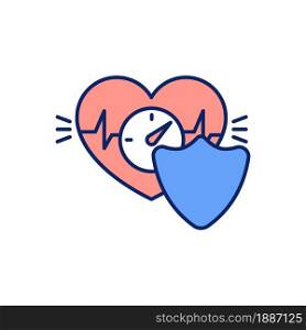 Heart health RGB color icon. Control blood pressure. Preventing heart disease. Decreasing risk factors. Lowering cholesterol levels. Isolated vector illustration. Simple filled line drawing. Heart health RGB color icon