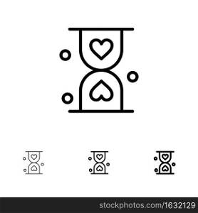 Heart, Hourglass, Glass, Hour, Waiting Bold and thin black line icon set