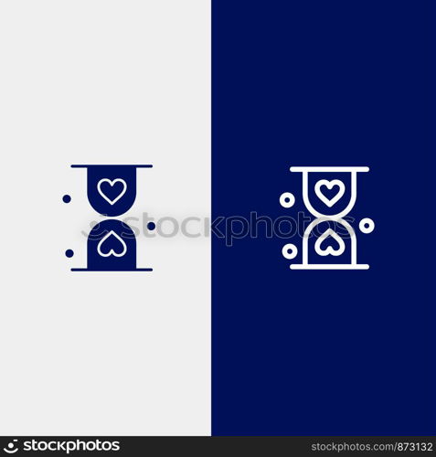 Heart, Hourglass, Glass, Hour, Waiting Line and Glyph Solid icon Blue banner Line and Glyph Solid icon Blue banner