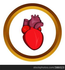 Heart human vector icon in golden circle, cartoon style isolated on white background. Heart human vector icon