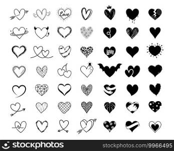 Heart icon design set. Hand drawn line art style for Valentine’s day. Vector illustration.art, 