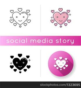 Heart icon. Happy emoji. Flirting mood. Sign of affection. Valentine sign. Cute face. Dating symbol for social media highlights. Linear black and RGB color styles. Isolated vector illustrations
