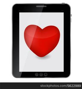 Heart icon on abstract design tablet pc. Vector illustration