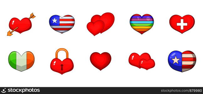 Heart icon set. Cartoon set of heart vector icons for web design isolated on white background. Heart icon set, cartoon style