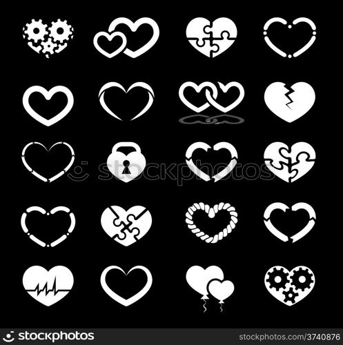 Heart icon set illustration on black background