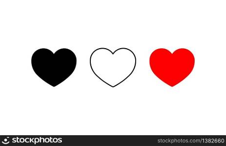 Heart icon set. Live video stream, chat, love in white black on isolated white background. EPS 10 vector. Heart icon set. Live video stream, chat, love in white black on isolated white background. EPS 10 vector.