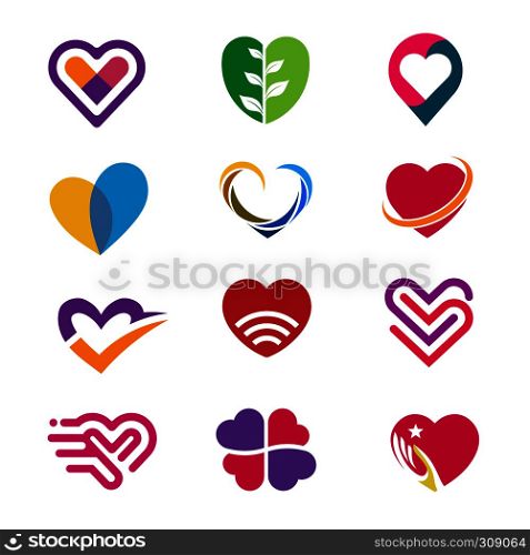 Heart icon vector logo, Heart logo, heart shape, love logo concept, Heart logo, Heart icon, Love, health or doctor and relations symbol, Heart vector logo, heart together icons
