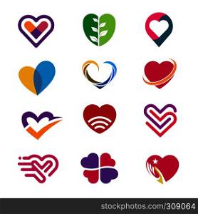 Heart icon vector logo, Heart logo, heart shape, love logo concept, Heart logo, Heart icon, Love, health or doctor and relations symbol, Heart vector logo, heart together icons