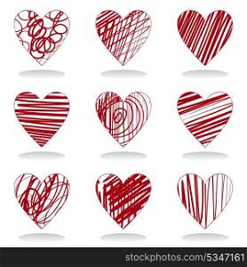 Heart icon5. Icons of hearts in the form of sketches. A vector illustration