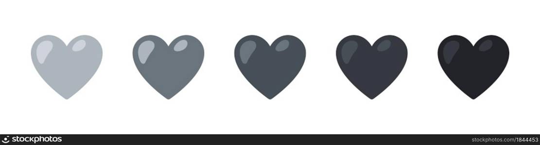 Heart icons. Black icons of heart. Hearts of diferent shades. Vector illustration