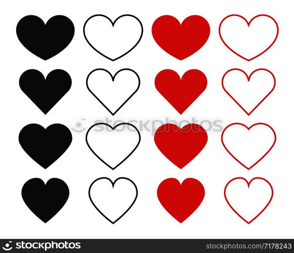 Heart icons. Collection of different red and black hearts icons in flat and linear design. Eps10. Heart icons. Collection of different red and black hearts icons in flat and linear design