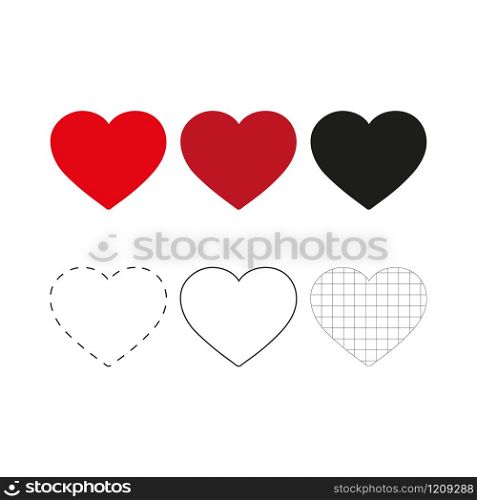 heart icons, concept of love, linear icons thin grey line.