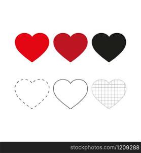 heart icons, concept of love, linear icons thin grey line.
