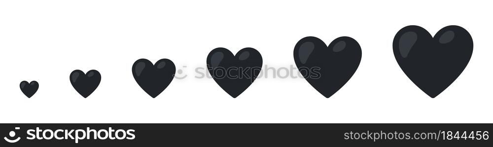 Heart icons. Hearts from small to large. Vector hearts set. Vector illustration