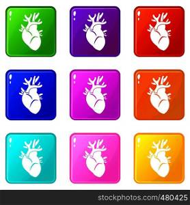 Heart icons of 9 color set isolated vector illustration. Heart set 9