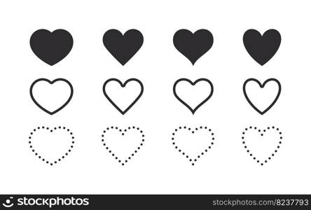 Heart icons set. Hearts signs. Hearts of various shapes. Vector scalable graphics