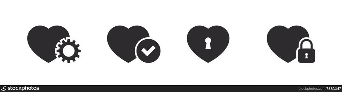 Heart icons with different signs. Heart icon shape. Vector illustration