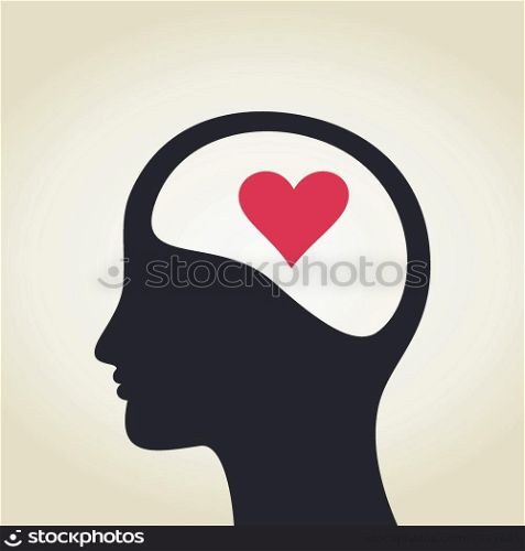 Heart in a head to the man. A vector illustration