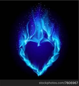 Heart in blue fire. Illustration on black background for design