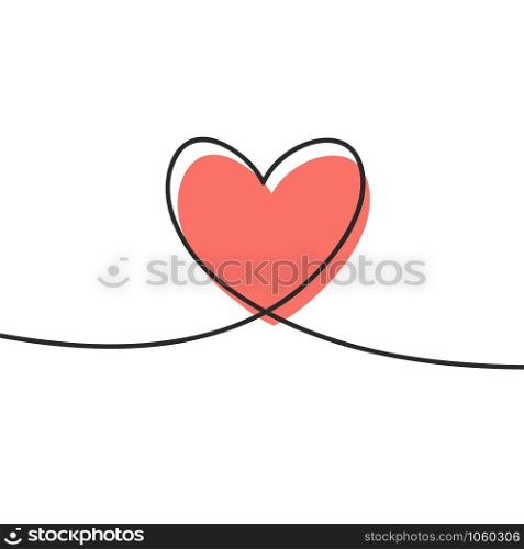 Heart in continuous drawing lines and glitch red heart in a flat style in continuous drawing lines. Continuous black line. The work of flat design. Symbol of love and tenderness. Valentines day concept. Vector festive illustration. Heart in continuous drawing lines and glitch red heart in a flat style in continuous drawing lines. Continuous black line. The work of flat design. Symbol of love and tenderness. Valentines day concept. Vector festive illustration.
