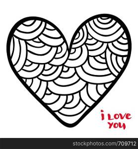 Heart in doodle style. Vector illustration for coloring book. Valentine day background. Heart in doodle style. Vector illustration for coloring book. Valentine day background.