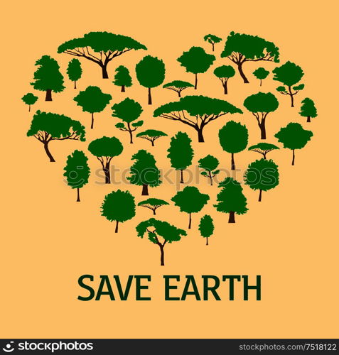 Heart in form of green trees. Concept of environment and ecology, save nature and planet, clean atmosphere. Heart in form of green trees. Save nature concept