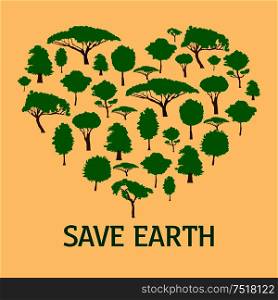 Heart in form of green trees. Concept of environment and ecology, save nature and planet, clean atmosphere. Heart in form of green trees. Save nature concept