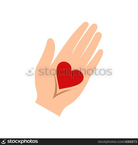 Heart in hand flat icon isolated on white background. Heart in a hand flat icon